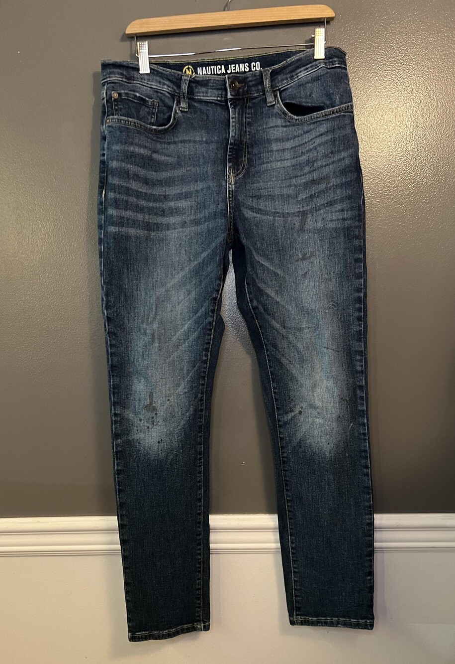 Nautica Jeans Co Jeans Mens 32x32 Blue Denim Original Slim Stretch Distressed